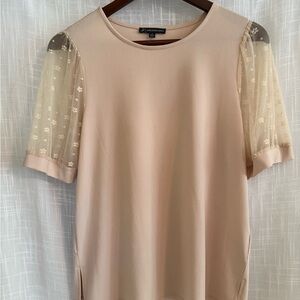 Adrianna Papell Blush Top with Sheer Floral Sleeves